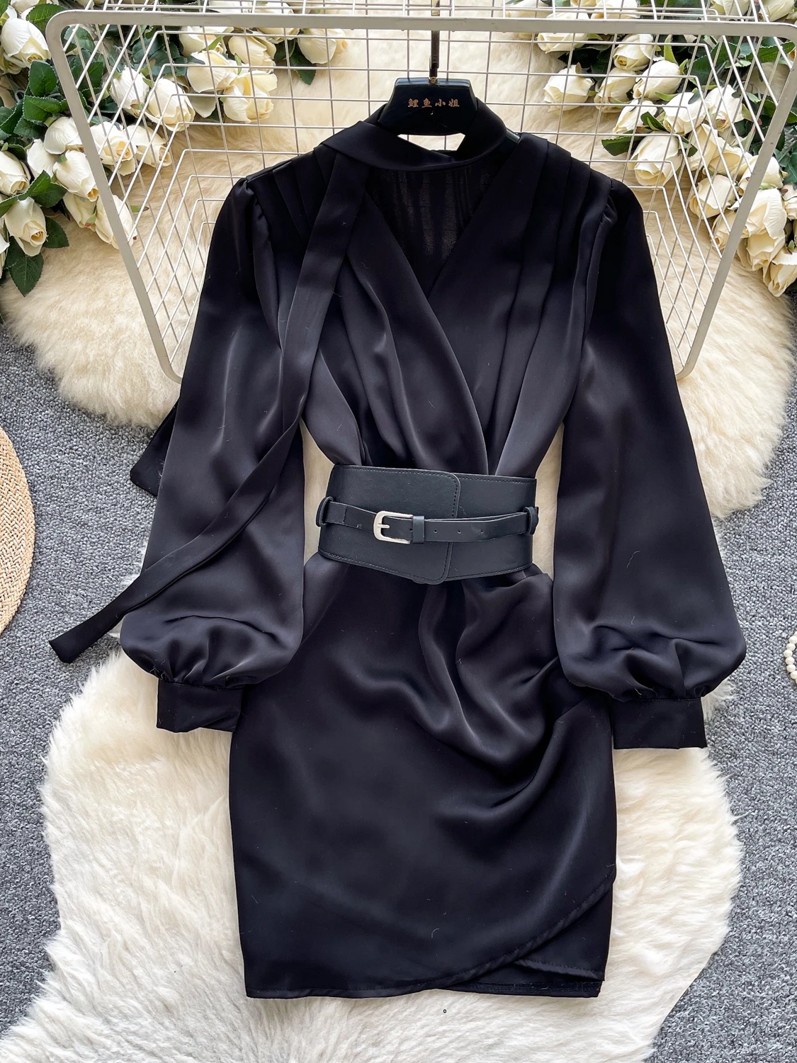 Ele Silk V-Ne Long Sve Cintura in vita Dr Gonna ort snellente autunnale da donna Avvolgente aderente Dr a vita alta