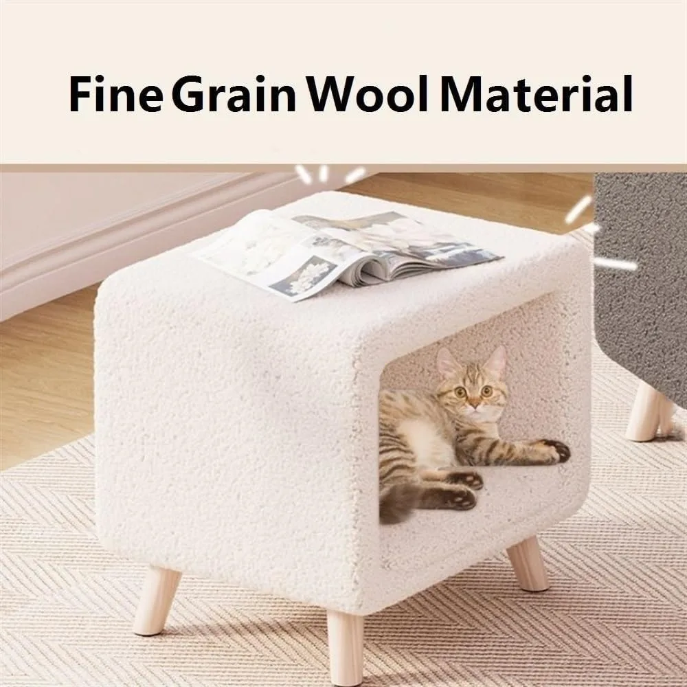 منضدة سرير قطة مدمجة مع حصيرة قابلة للإزالة وتخزين لغرفة المعيشة - لمسة نهائية بيضاء شديدة التحمل #3