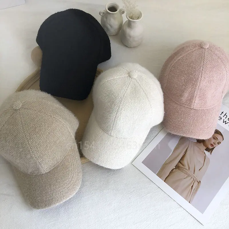 Autumn Winter Solid Color Baseball Cap Women Cony Hair Women Visor Hat White Black Warm Cap Plush Baseball Caps Casquette Gorras