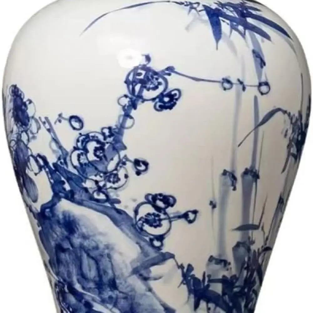 

Blue and White Porcelain Tea Jar with Lid, Modern Chinoiserie Decor, 48x27 cm