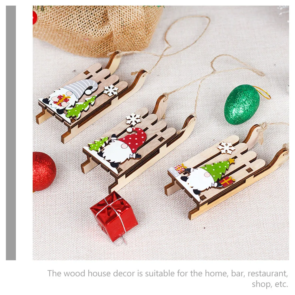 

Mini Wooden Decoration Christmas Hanging Ornament Natural Wood Sled Party Holiday Decor Xmas Pendant Rustic Charms Wood