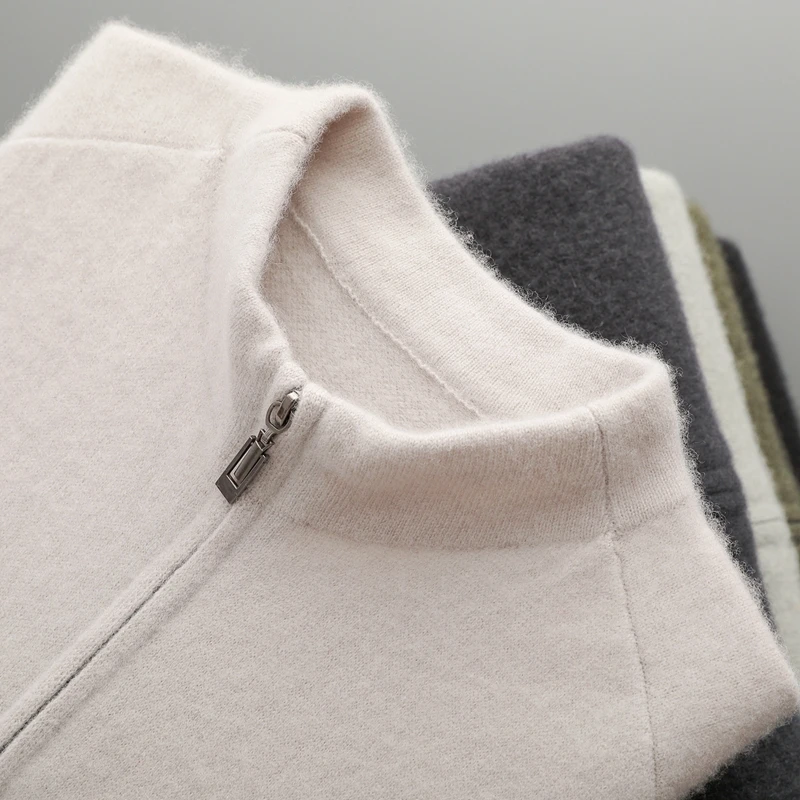 Sweter Mantel Kasmir 100% Pria Musim Gugur Musim Dingin Cardigan Tebal Kasual Mantel Elegan Mewah Olahraga Luar Ruangan Rajutan Resleting Atasan Sweter