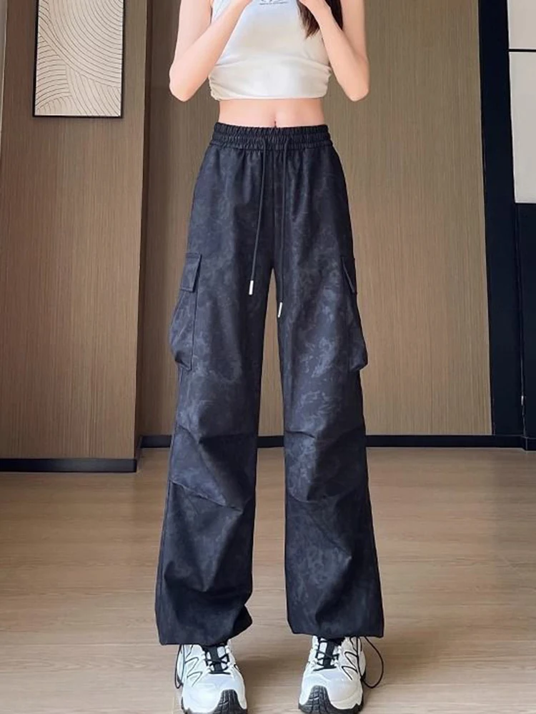 Zoki Tie Dye Streetwear Cargo Pant Women Vintage Loose High Waist Y2K Trousers Harajuku American Casual Summer Bf Wide Leg Pants