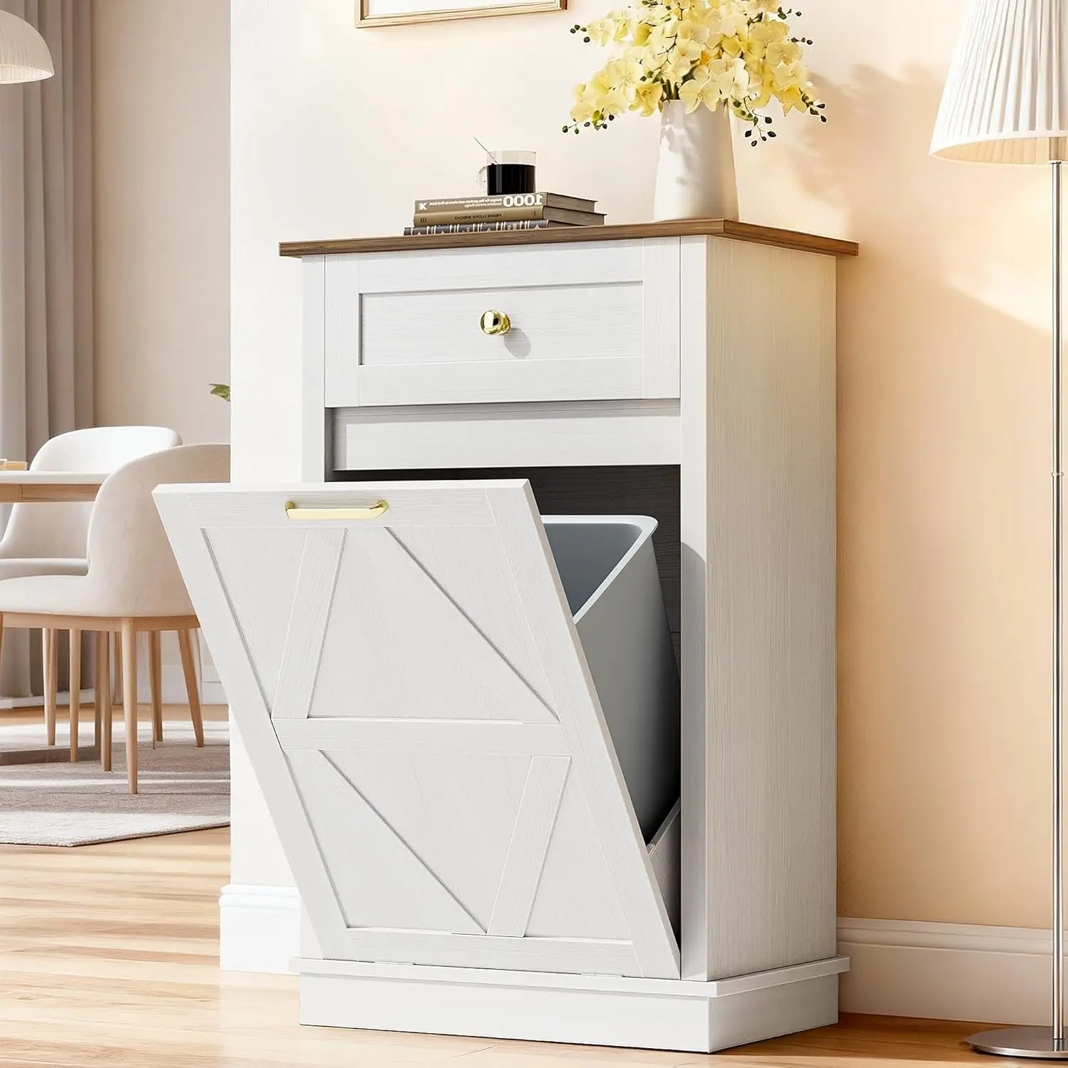 

Tilt-Out Trash Can Cabinet, 10 Gallon Laundry Hamper Cabinets with Drawers, for Kitchen, Dining Room and Living Room