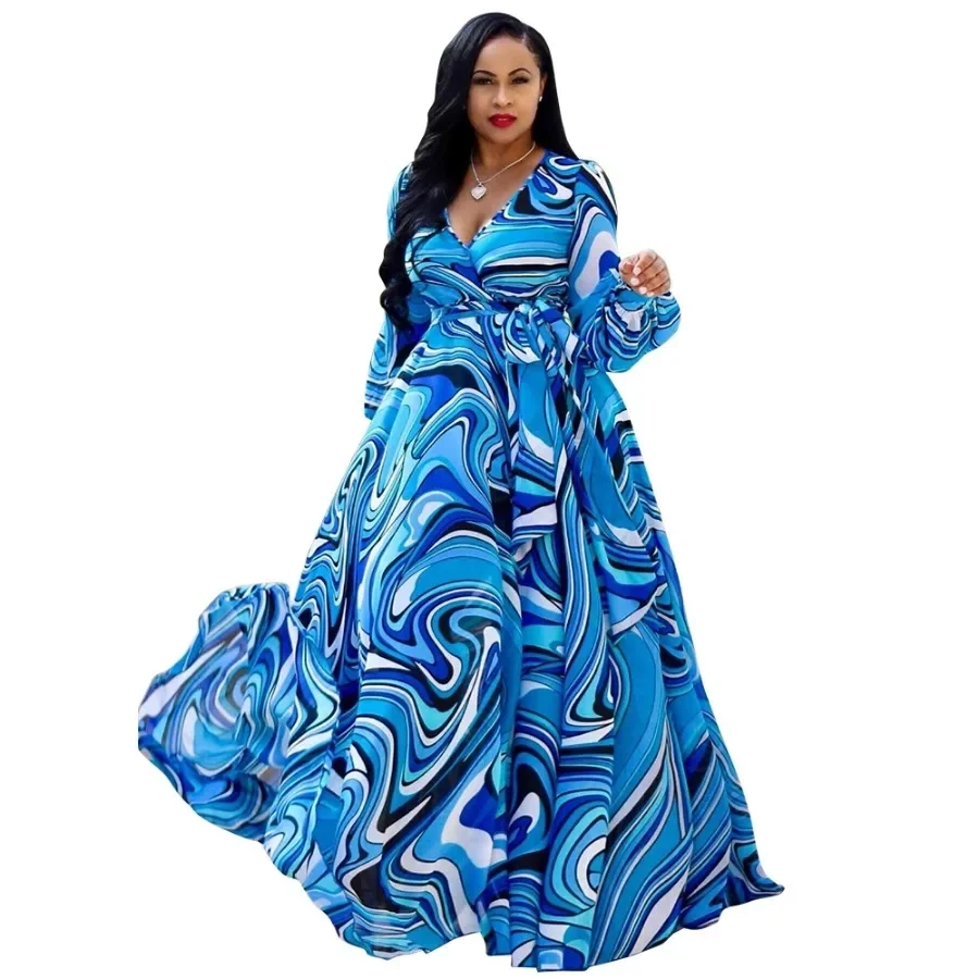 African Dresses For Women Long Dress Long Sleeve Nigerian Traditional Clothing Floral Print Wedding And Party Outfits