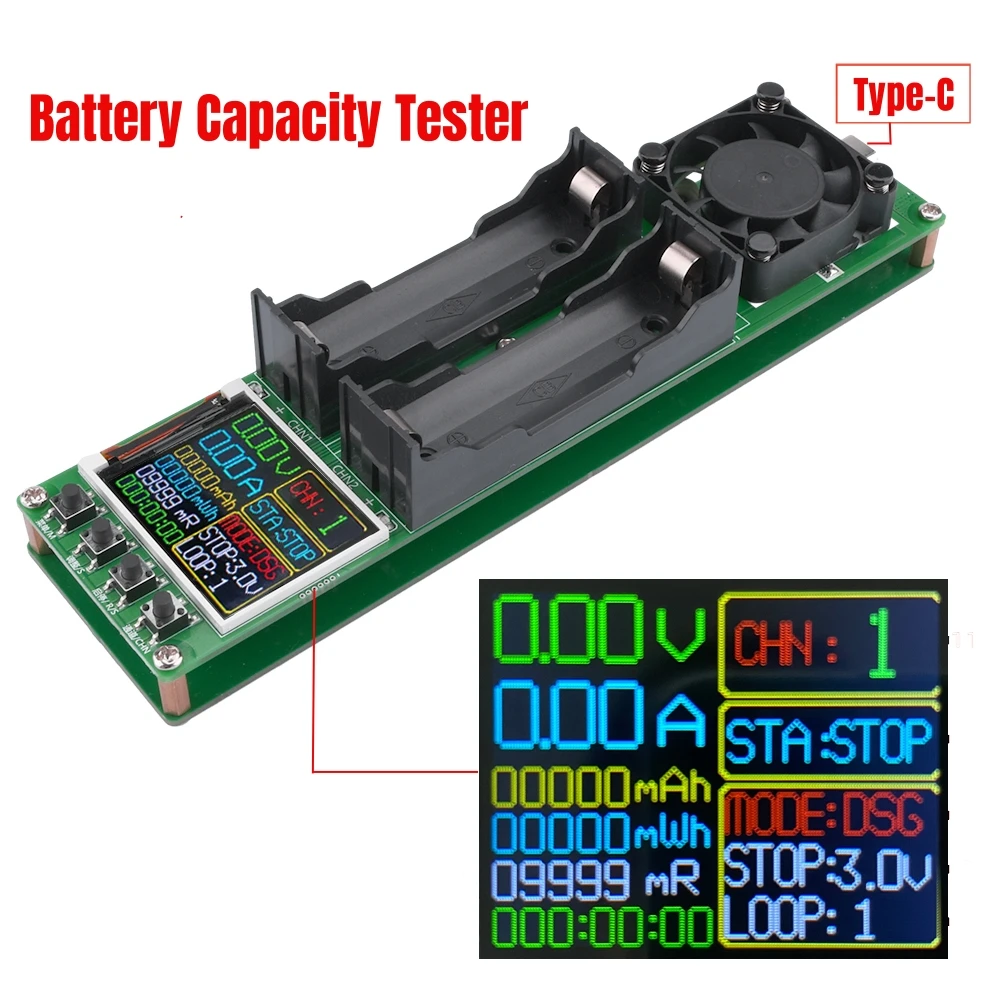 18650 Tester pojemności baterii litowej 2CH automatyczny Tester rezystancji wewnętrzny moduł wykrywacz zasilania baterii interfejs typu C