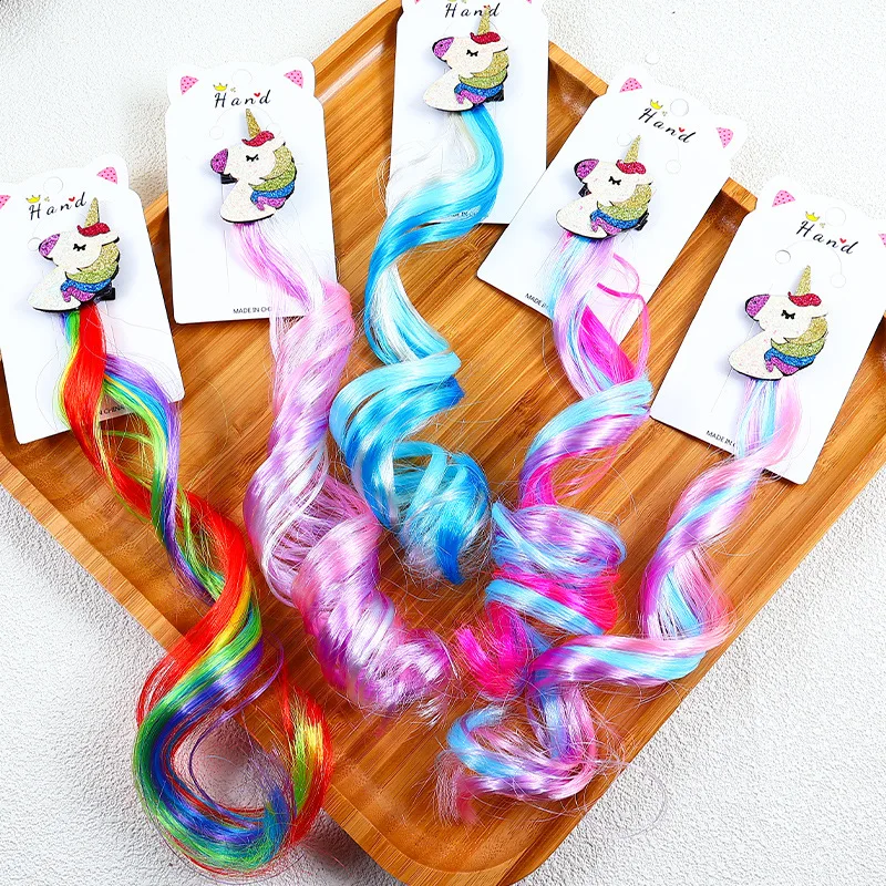 3Pairs  Accessories Kids Girls Hairclip Barrettes Children Unicorn Fake Hair Twist Braid Headdress Hair Clips  hair clip