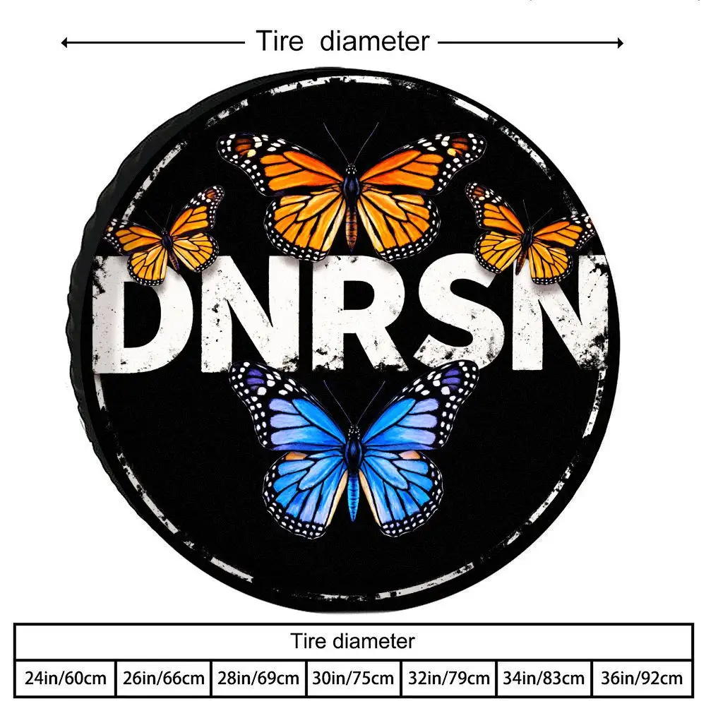 Vintage DNRSN Letter Butterfly Print Tire Cover, Polyester Fiber Material, Universal Fit For RVs, SUVs, And Trucks, Outdoor Camp