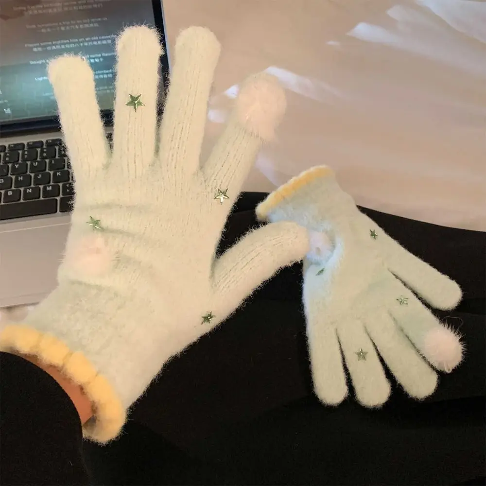 Korean Style Warm Knitted Gloves Touch-screen Candy Color Full Fingers Mittens Soft Comfortable Girls Winter Gloves Skiing