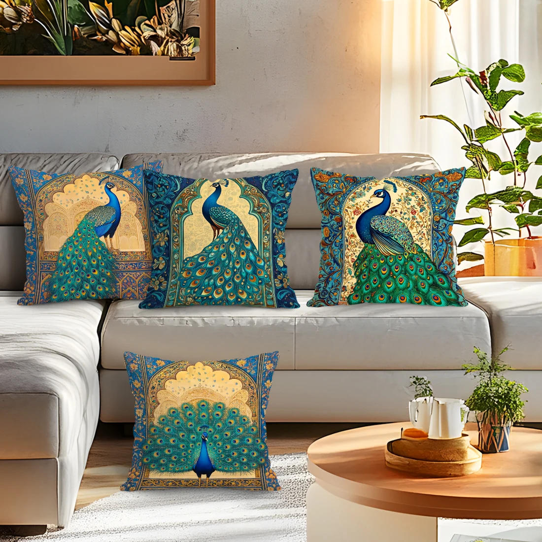 Persian Style Peacock Pillowcase Printed Polyester 40/45/50cm Throw Pillowcover Decorative Sofa Cushion Pillowslip Home Decor