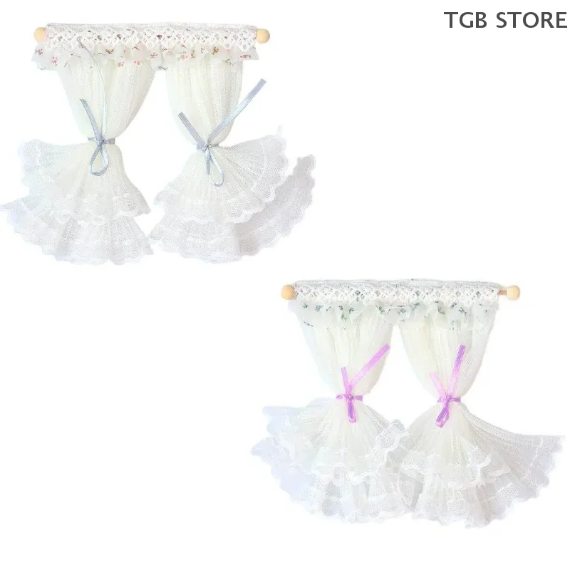 1/12 Lace Curtains Model Dollhouse Bedroom Living Room Decoration Dolls House Furniture Accessories Micro Scene Decor