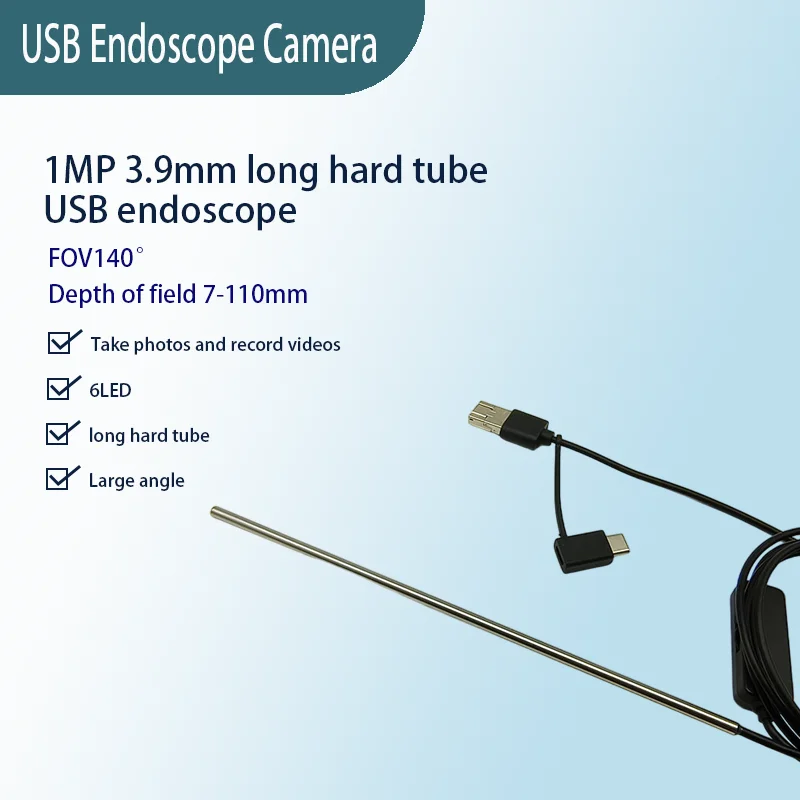 

1MP 3,9 мм жесткий трубчатый эндоскоп FOV140 Baş 3-в-1 USB-интерфейс промышленный осмотр трубопровода