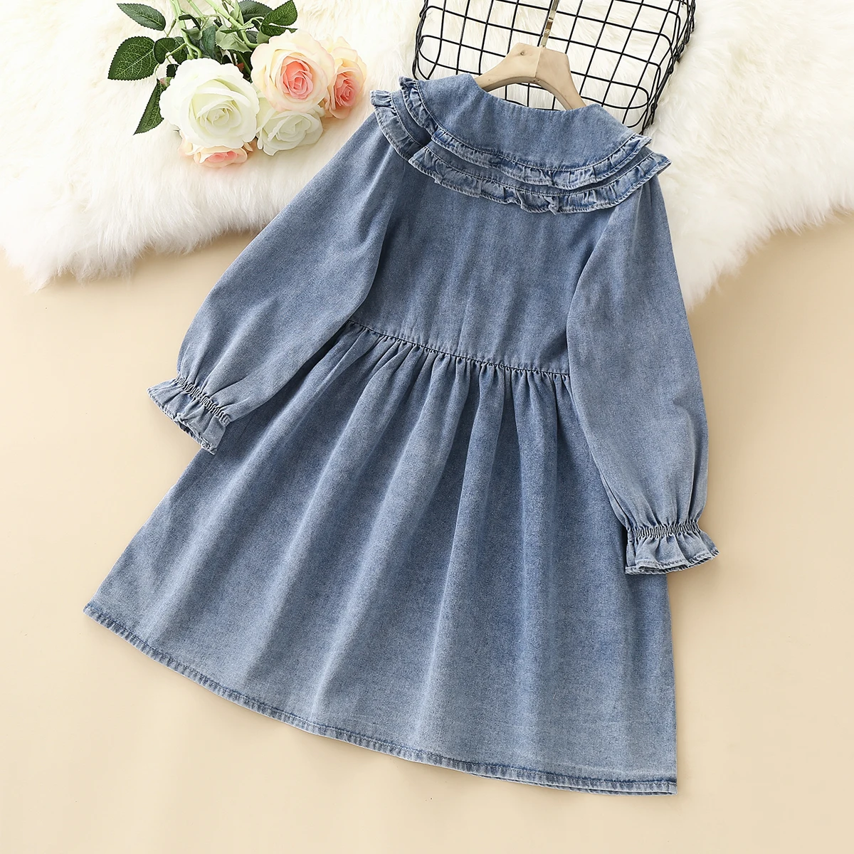 Baby Kids Denim Dresses for Girls Clothes for Teenagers Costumes Long Sleeve Autumn School Children Vestidos 6 8 10 11 12 Years