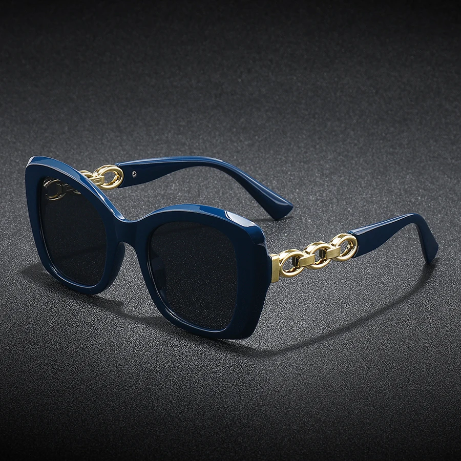 Woman Sunglasses Oval Frame with Golden Plastic Chain Plastic Full-Rim Unisex Daily Wear Party Multi-Scene Use Stylish Lightweig