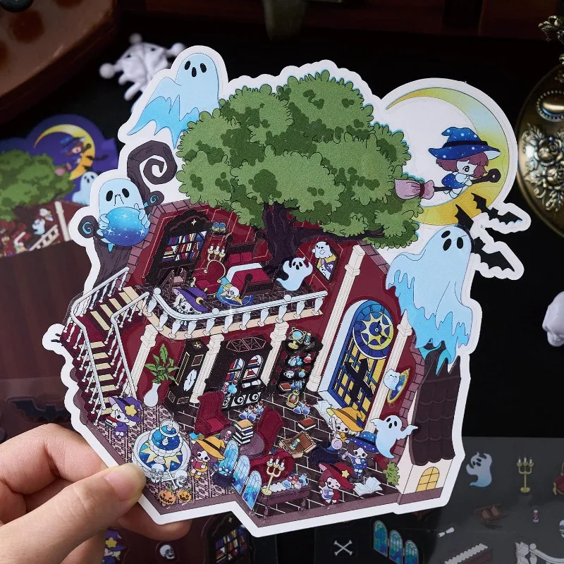 

Готические наклейки с архитектурой, замок с привидениями, многослойная наклейка 2,5D, темные принадлежности для журналов Academy, миниатюрная жуткая сцена, декор «сделай сам»