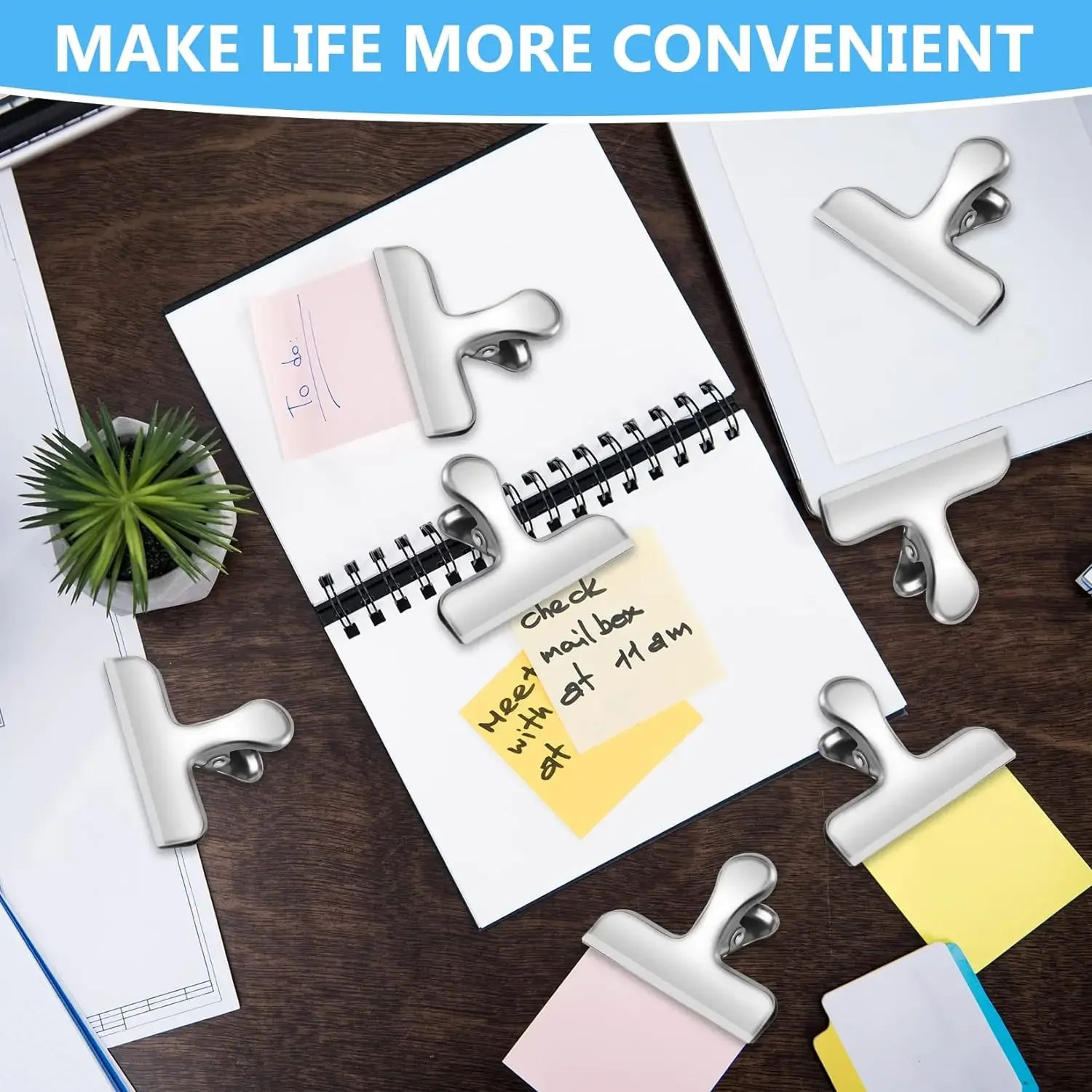 Stainless Steel Clips, Chip Bag Clips Heavy Duty Food Clips Round Edge Air Tight Seal Grip for Office Kitchen Home Usage Storage