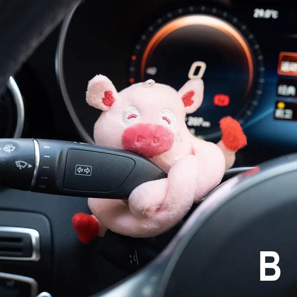 Car Decoration Hog Plush Dolls Steering Wheel Windshield Wiper Turn Signal Lights Cute Pig Decor Interior Accessories