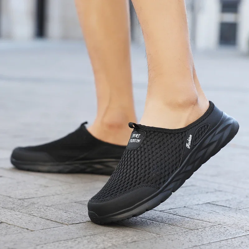 YRZL Herren Halbe Hausschuhe Sommer Atmungsaktive Mesh Herren Schuhe Outdoor Casual Wanderschuhe Slip on Flache Leichte Mesh Hausschuhe Sandalen – Detail 19