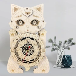 3D Wooden Puzzle Cat Clock Creative Desktop Decoration for Hotel Home Indoor