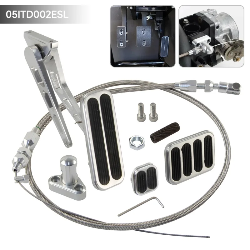 Gas Pedal w/Brake XL Series +Clutch Pad & 36'' Throttle Mount Cable Silver/Black For Chevy 4.8L 5.3L 6.0L 5.7L LS1 Aluminum