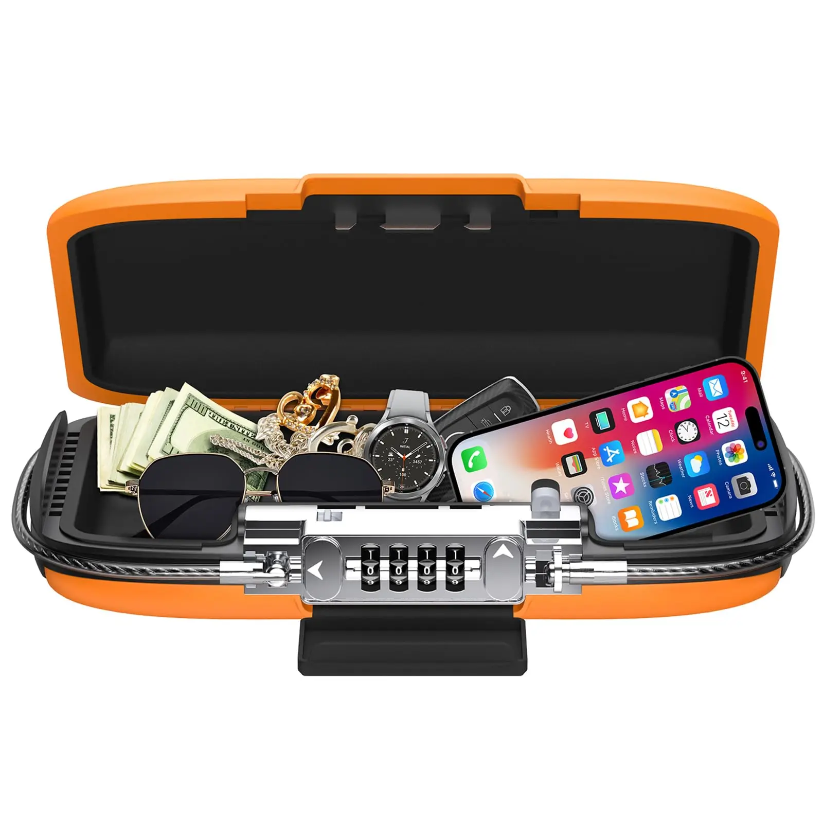 Portable Safe Lock Box with 4-Digit Combination Security Case Lock Waterproof Anti-Theft Beach with Removable Chain Personal