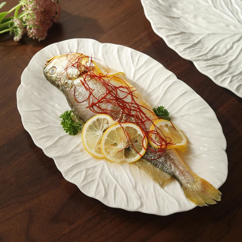 

Ceramic Plate Irregular Lotus Leaf Plate Fish Plate Dessert Snack Dish Salad Plates Serving Plates Creative Restaurant Tableware