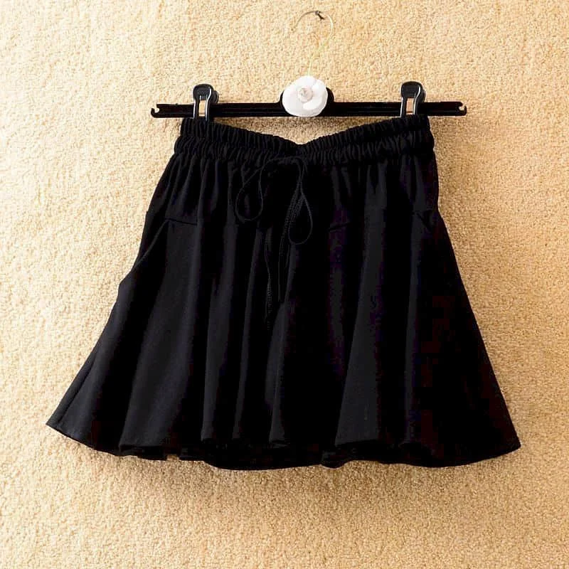 Solid Shorts for Women Casual Drawstring Elastic Waist Wide Leg Shorts Safari Style A-line Culottes Streetwear Women Clothing