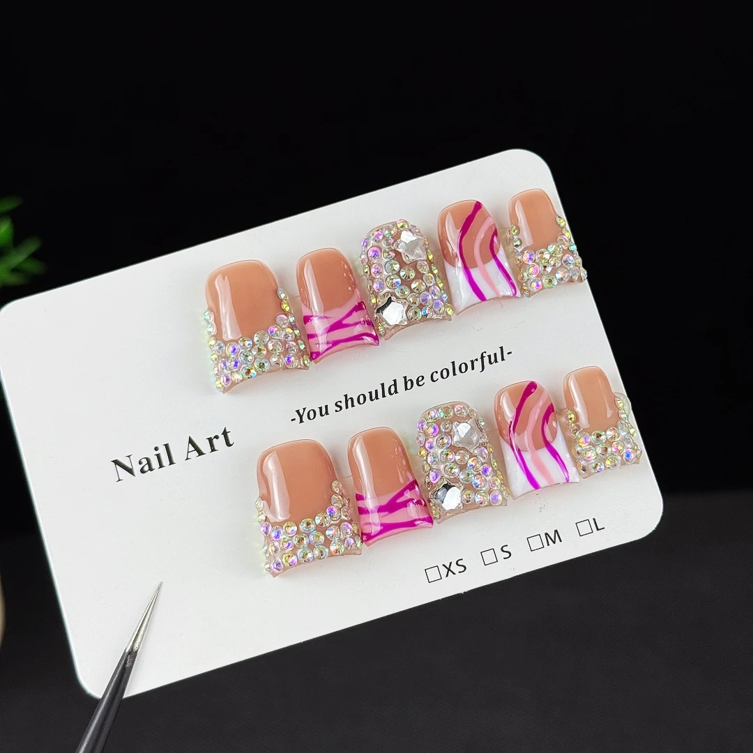 10pcs high-end Luxurious retro style, hand-painted zebra pattern, three-dimensional stars, dazzling cluster of diamonds handmade
