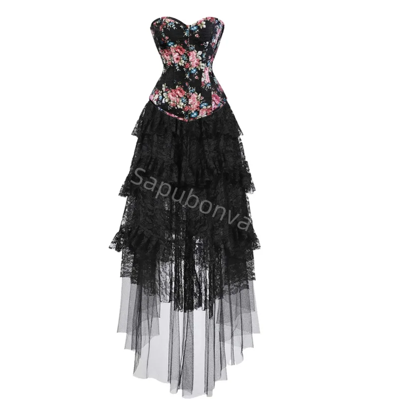

Corset Dress Costume long skirt print flower Bustier Costume Party elegant modern Ladies Outfit Plus Size Gothic Halloween color