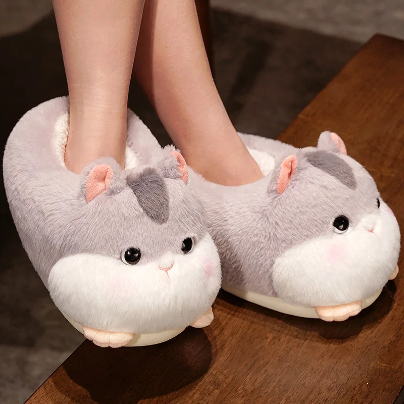 Cute Hamster Plush Slippers Women Living Room Floor Lovers Slippers Winter Warm Shoes For Girls Autumn Boys Man