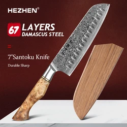 HEZHEN Master Series 7 Inches Santoku Knife Meat Cleaver Fgured Sycamore Wood Handle Cooking Accessory Tools