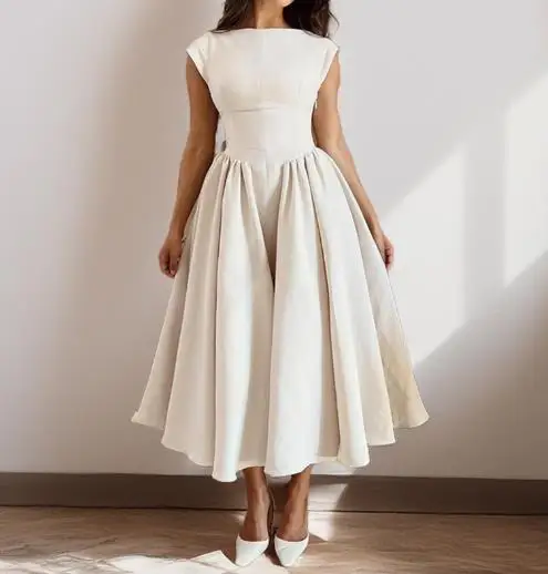 

Summer Pure Temperament Sleeveless Design Waistband Back Hollow Out Dress for Women Elegant Retro Slim Fit A-Line Dress