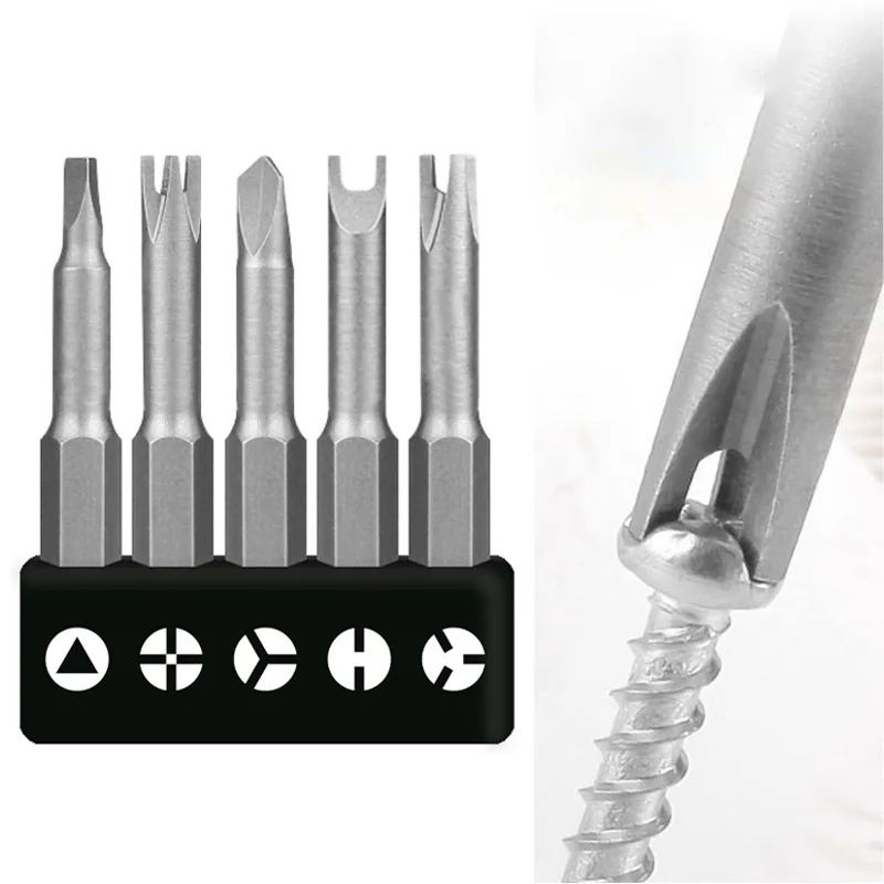 5PCS Special-shaped Screwdriver Bits Set 1/4\'\' Hex Shank Triangle U-shaped Y-shaped Three Points for Drill Wrench Repair Tool