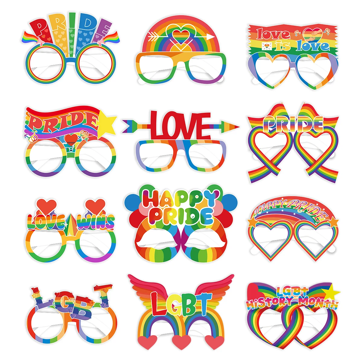 Rainbow Festival Paper Glasses,Pride Month Paper Glasses, Love Wins Quirky Prop, Prop Supplies,12Pcs