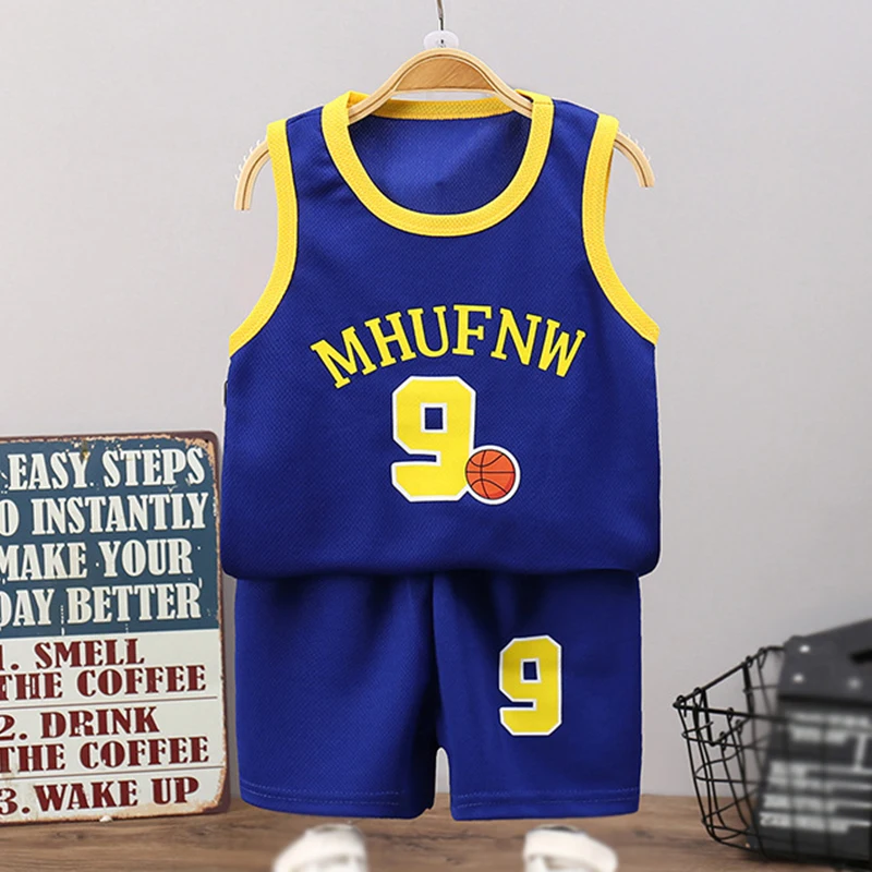

Children Sets Summer Round Neck Sleeveless Basketball T-shirts for Boys Letter Quick-drying Sport Tank Tops Kid Clothing 2-12Y