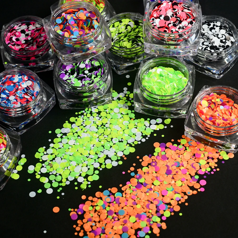 12Pcs Aurora Foil Nail Art Sequins Round/Starlight Shaped Neon Color Nail Art Foils Thin Flakes Nail Charm Glitter Accessories