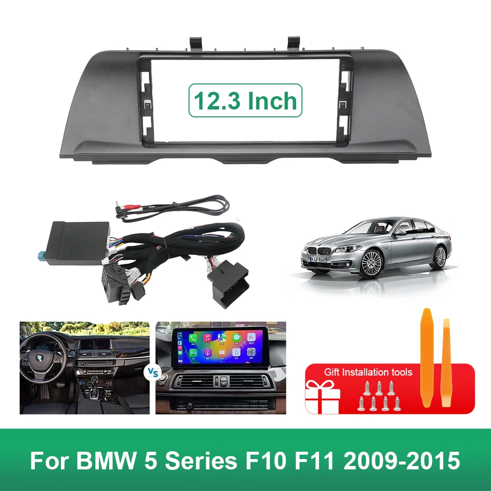 Car 12.3 Inch Frame Fascia Adapter Canbus Decoder Android Radio Dash Fitting Panel Kit for BMW 5 Series F10 F11 2009-2015