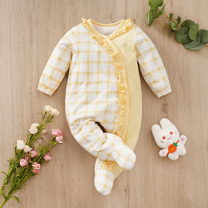 

0-36M Spring and Autumn Newborn Long sleeved Bodysuit Cute Animal Penguin Bodysuit Bag Foot Pure Cotton Baby Boys and Girls