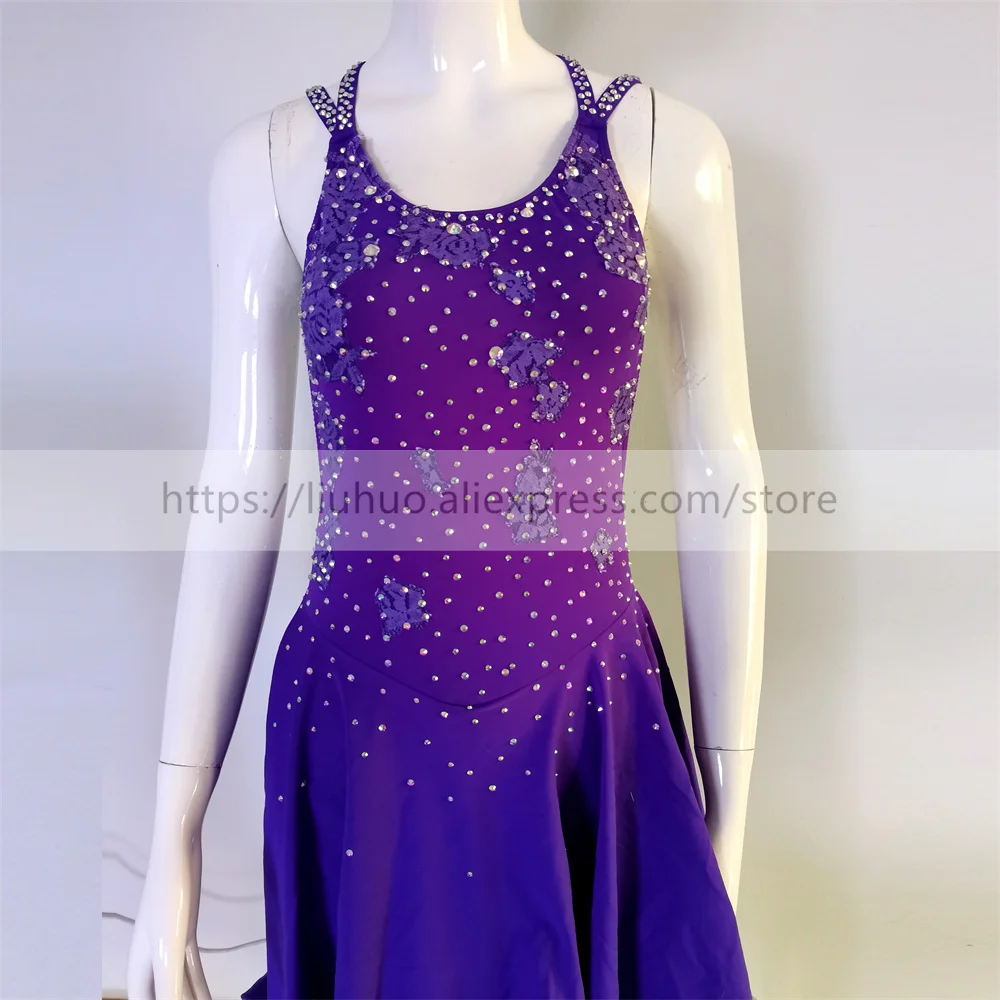 

LIUHUO Women Aldult Girl Customize Costume Performance Competition Leotard Ice Figure Skating Dress Roller Purple Sleeveless Kid