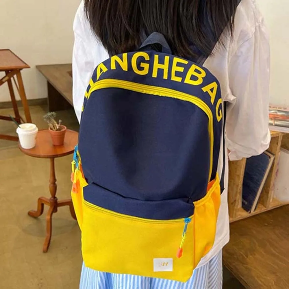 

Daypack Oxford Cloth Backpack Casual Contrast Color Students School Bag Fixed Webbing Polyester Large Capacity Backpack Men