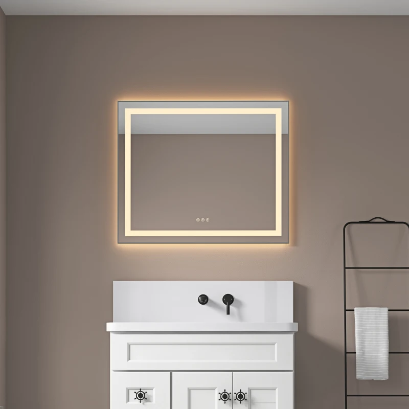

36 x 30-дюймовое светодиодное зеркало для ванной комнаты с передней и подсветкой, настенное косметическое зеркало с алюминиевой рамой, противотуманное, память, 3 C