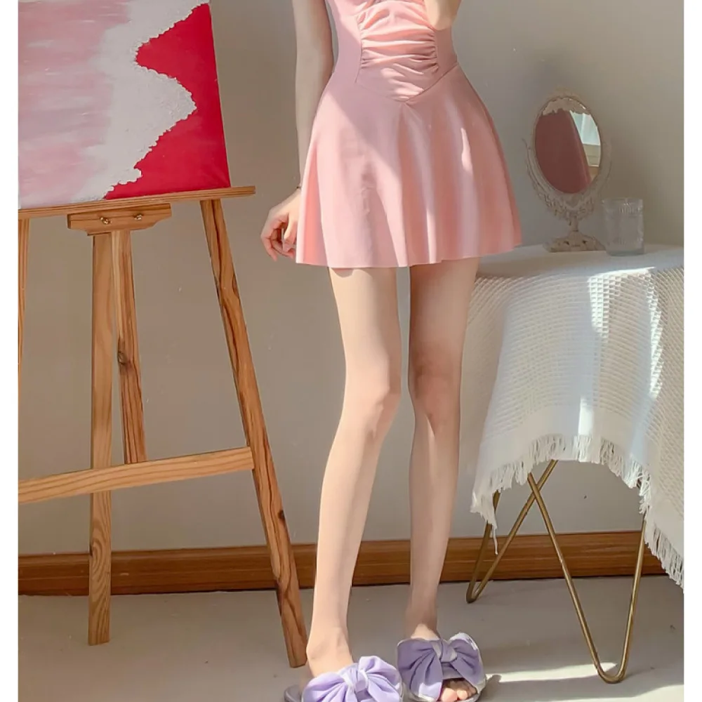 Chic Women One Piece Swimsuit Halter Neck Tummy Control Beachwear Slimming Floral Dress Style Elegant Vacation Bathing Suit