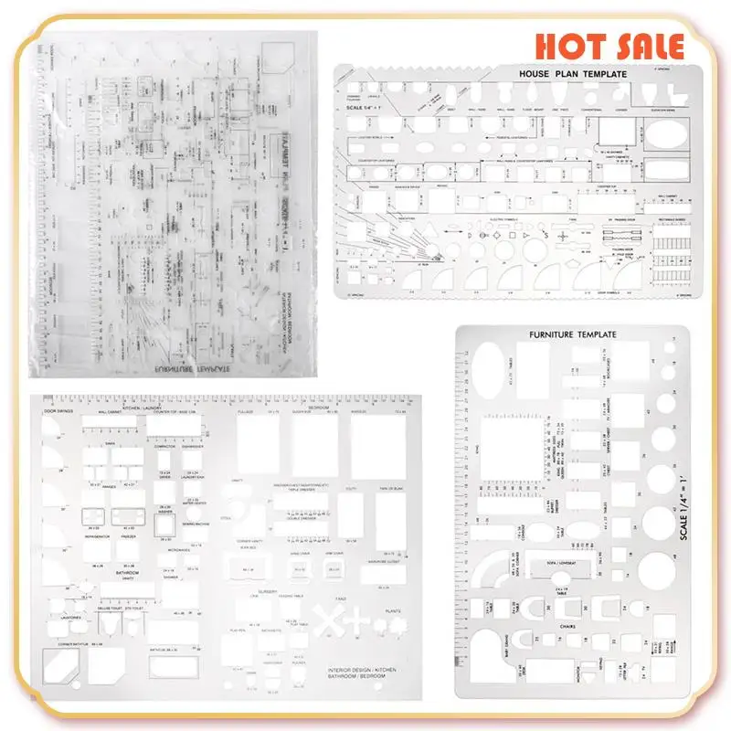 

ABFA-Drafting Tools And Ruler Shapes For Architecture - Set Of 3 For House Plan Furniture Kitchen, Building, Interior Design