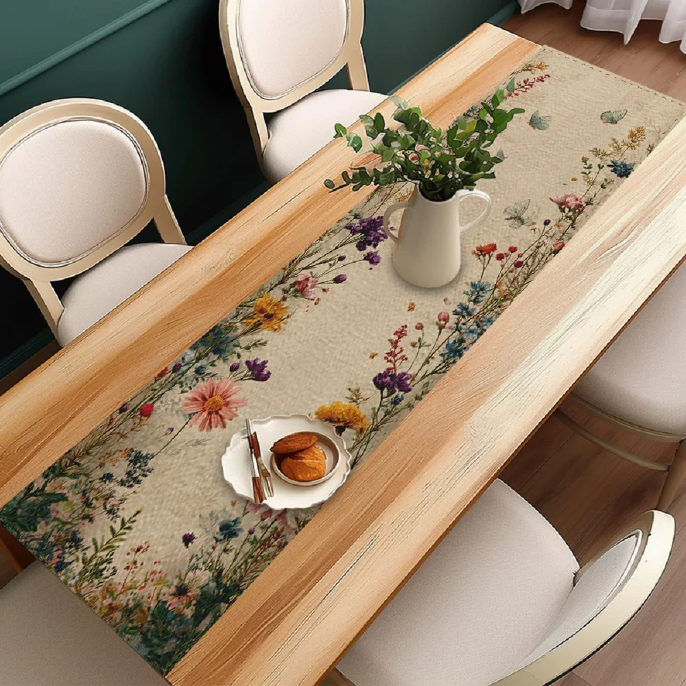 Watercolor Floral Design Table Runner for Birthday Wedding Anniversaries Dresser Scarves for Restaurant Cafes Kitchen Home Decor