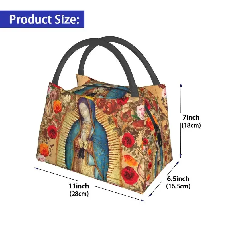 Our Lady Of Guadalupe Virgin Mary Thermal Insulated Lunch Bag Women Catholic Mexico Poster Resuable Travel Storage Meal Food Box