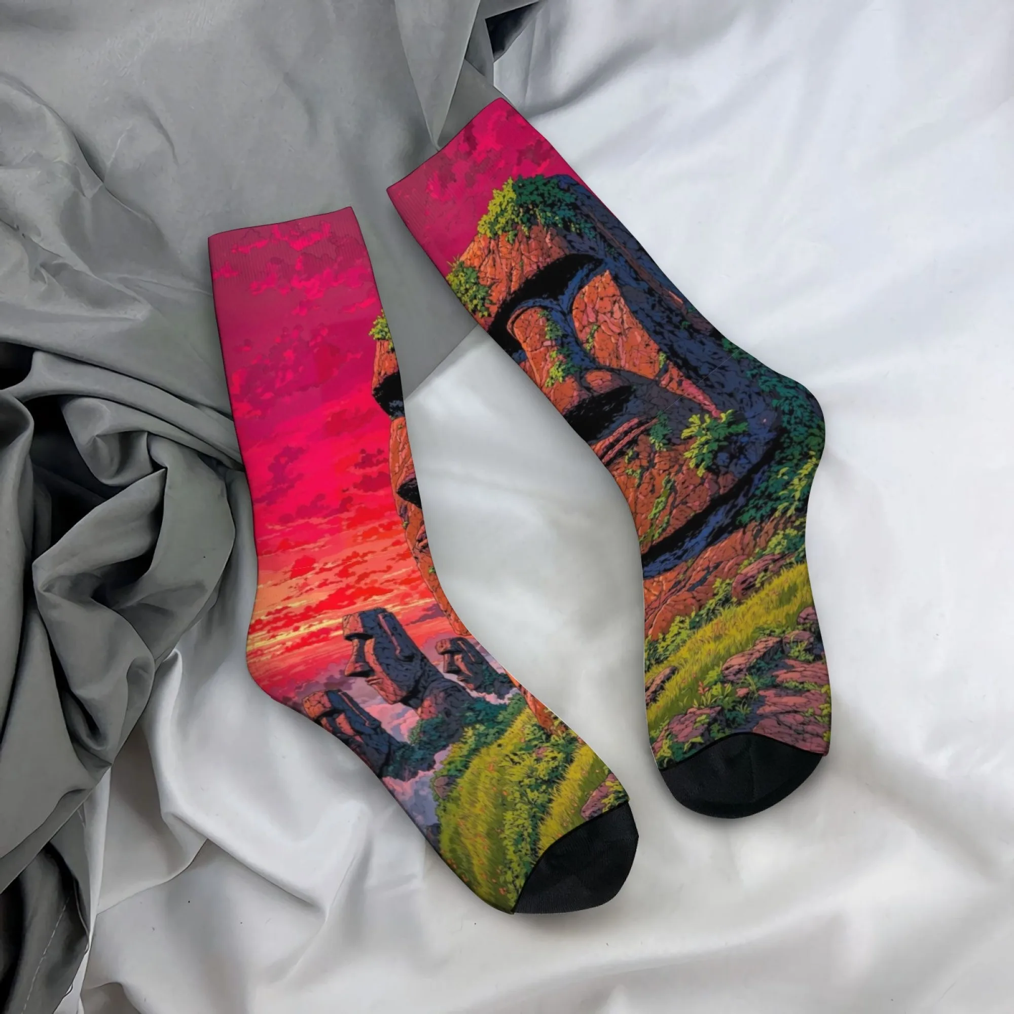 

Мужские носки с изображением статуи с острова Пасхи в стиле Харадзюку, ретро-стиль, удобные повседневные спортивные модные носки, забавные оригинальные носки Happy Socks