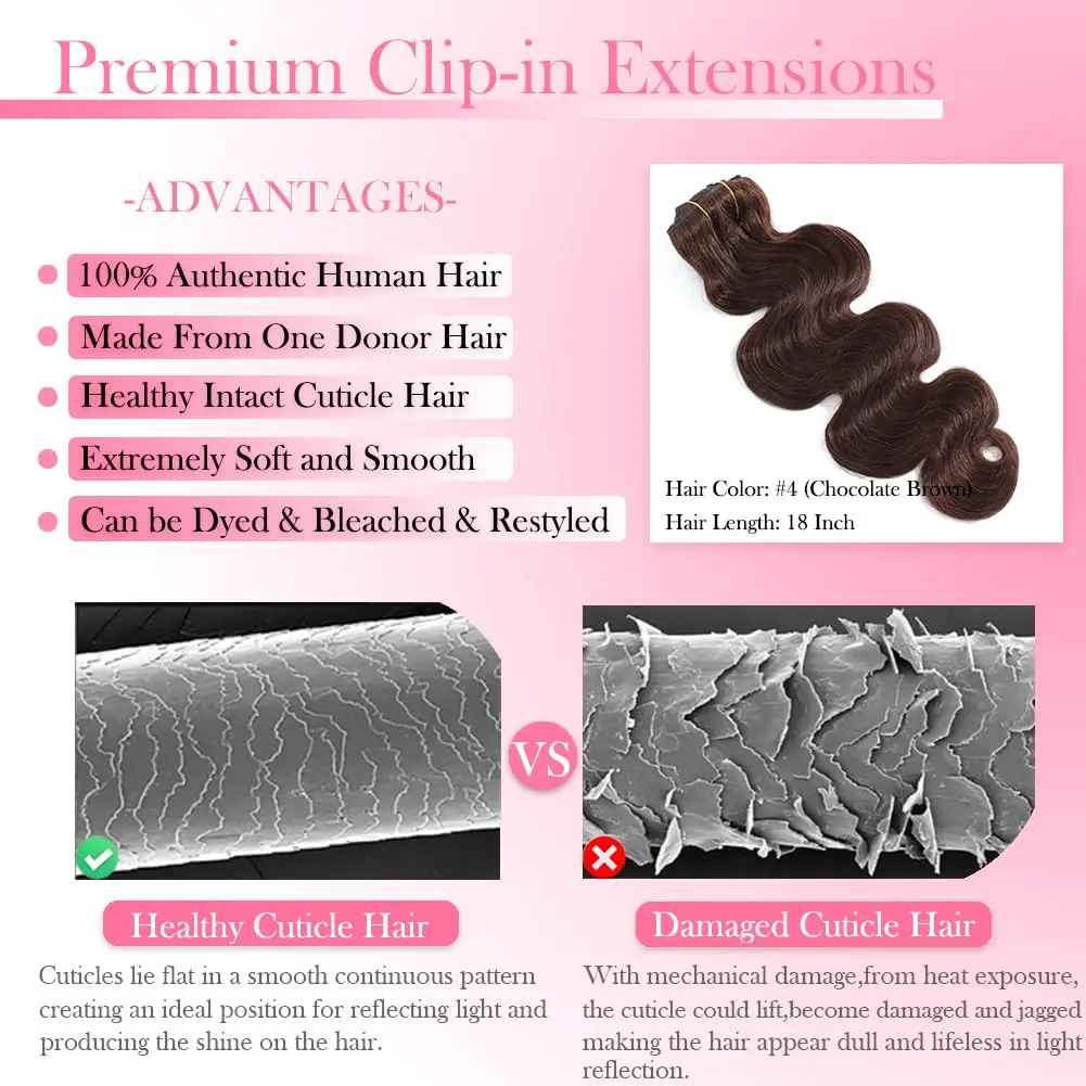 #4 Chocolate Brown Body Wave Clip In Human Hair Extensions 100% Remy Human Hair Clip In 110g 8Pcs/Set Full Head For Women
