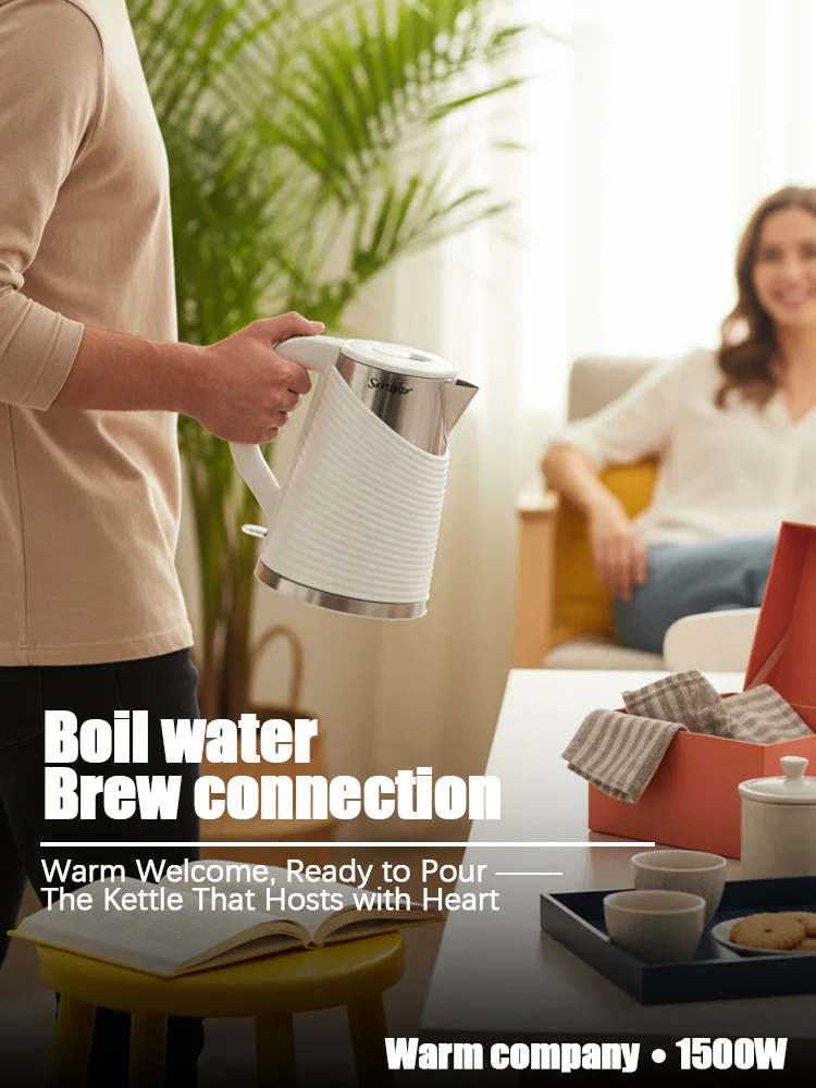 Electric Kettle Sonifer SF-2122 1500W 1.8L Stainless Steel Inner Tank Double Wall Hot Water Boiler Auto Shut Off for Home