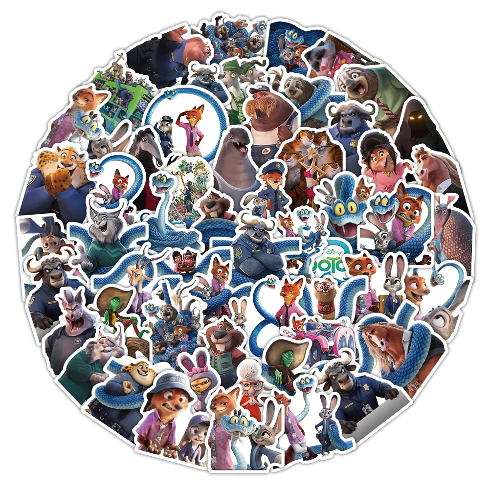 55PCS Disney Cartoon Zootopia 2 Stickers Graffiti DIY Phone Skateboard Laptop Luggage Bike PVC Waterproof Decals Kid Toy