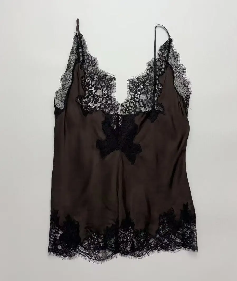 

Australian Design Heavy Embroidery Lace Patchwork Silk Vest Strap ter Ne Top Matching f-length Skirt Set Women's Faion